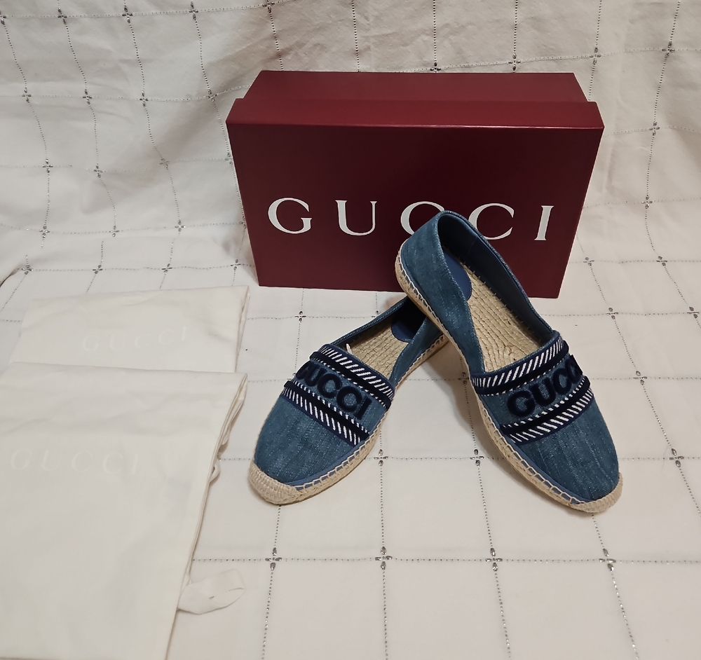 BNIB Gucci Denim Logo Espadrilles - Navy Blue Sz 38.5